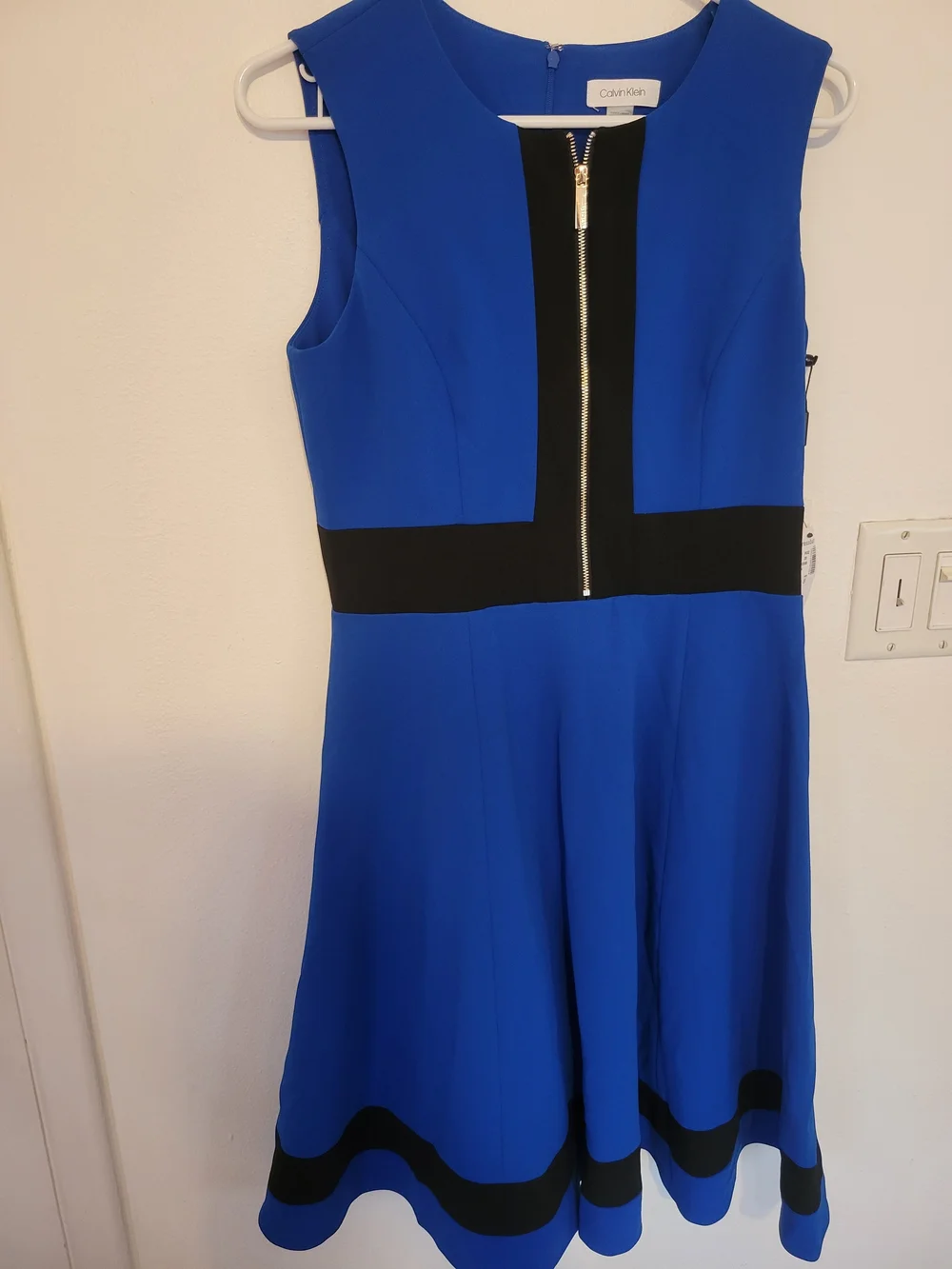 Calvin Klein Royal Blue Fit & Flare Dress with Black Trim - Picture 1 of 9
